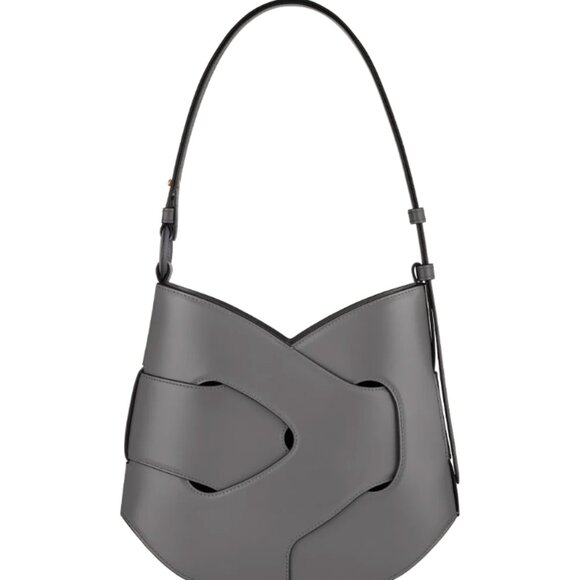 Grey Smooth Leather Hobo Bag with Adjustable Shoulder Strap and Top Zipper, NWOT - Picture 1 of 8